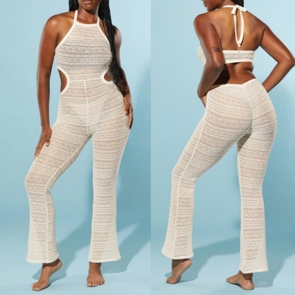 Yitty Pants - Yitty Ivory Knit Slip Flare Leg Jumpsuit Size L